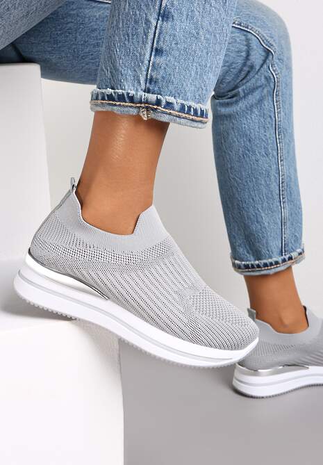 Szare Sneakersy Skarpetowe z Ozdobną Podeszwą Elyadan
