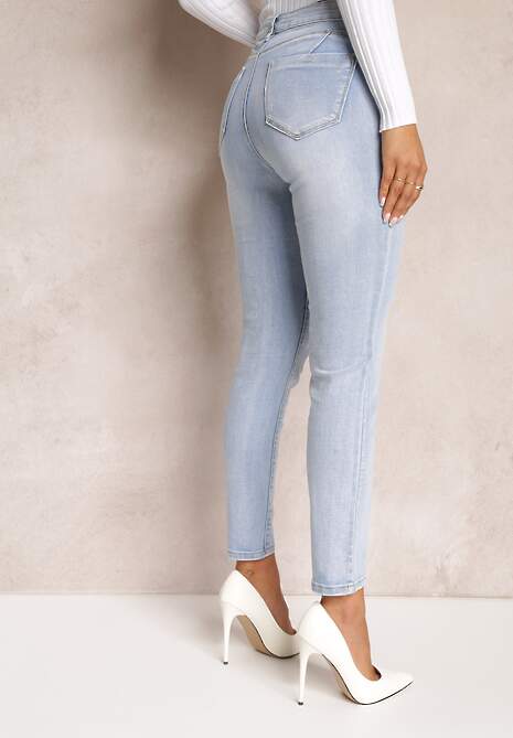 Jasnoniebieskie Jeansy Skinny z Regularnym Stanem i Przetarciami Arline 4