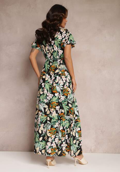 Rochie verde din viscoză maxi cu flori Mahiza 4