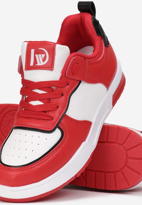 Biało-Czerwone Sneakersy z Imitacji Skóry z Kolorowymi Wstawkami Cardatea 5