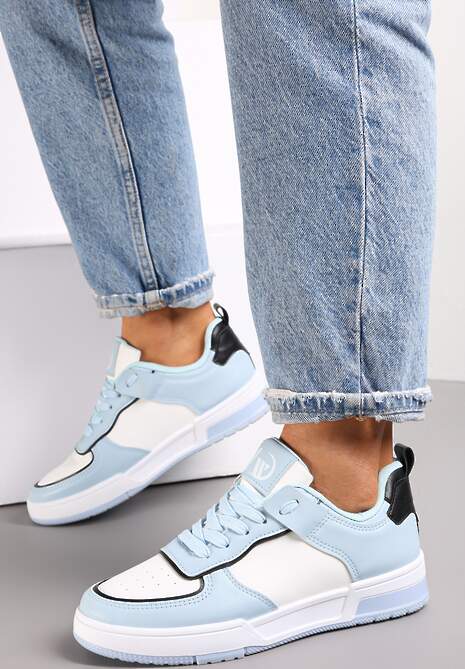 Niebieskie Sneakersy z Imitacji Skóry z Kolorowymi Wstawkami Cardatea