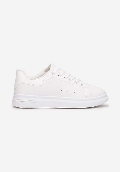 Sneakerși Albi Înnodați cu Talpă Plată și Inserție Modernă Zanelih 4