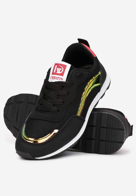 Czarne Buty Sportowe Wiązane z Naszywkami z Metalicznymi Wstawkami Bonerino 4