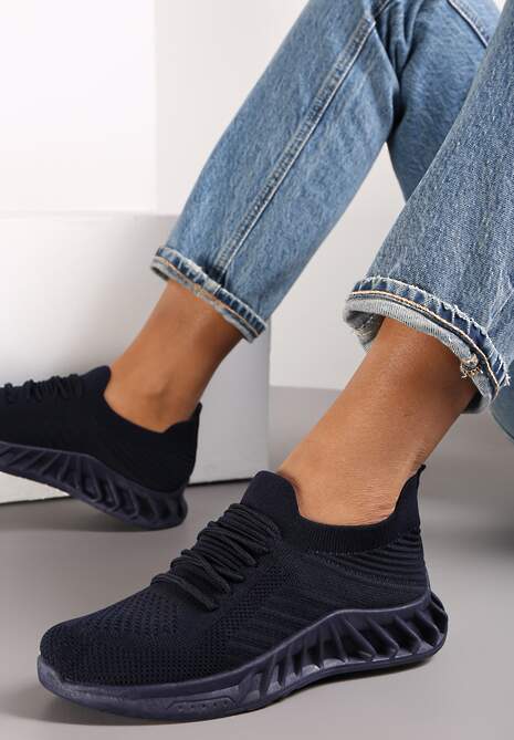 Granatowe Buty Sportowe na Podeszwie ze Żłobieniami Weno
