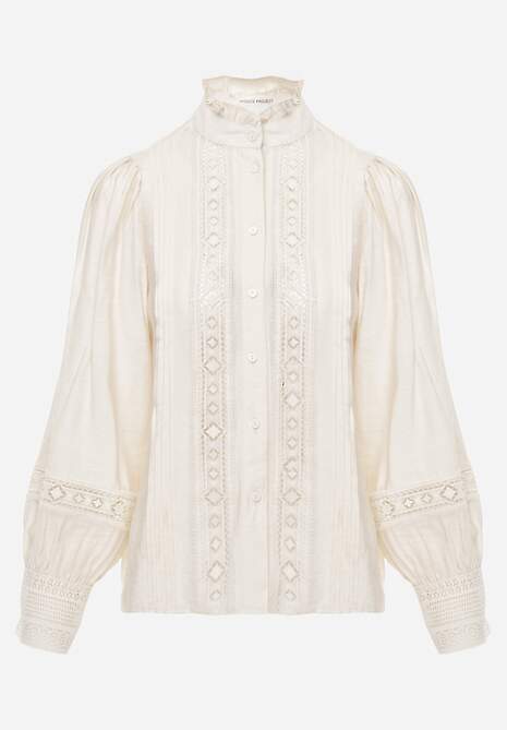 Jasnobeżowa Koszula ze Stójką i Koronką Phaeninca 6