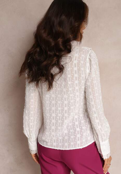 Bluză Albă cu Dantelă Volane și Fir Metalic Otha 5