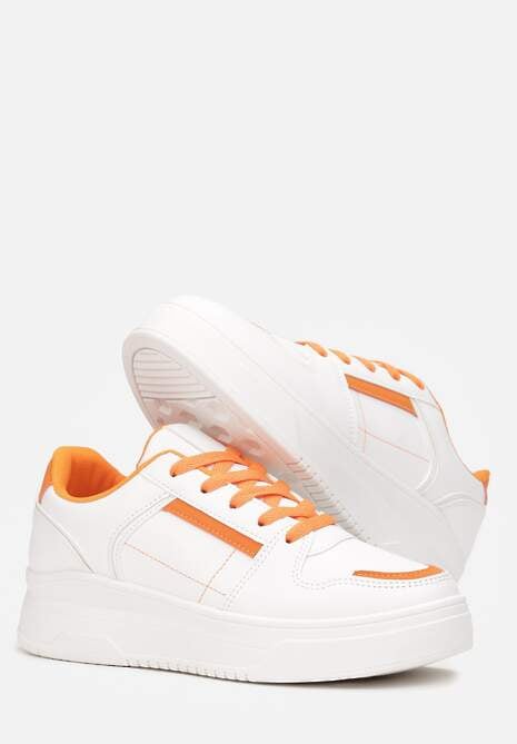 Biało-Pomarańczowe Sznurowane Sneakersy na Grubej Podeszwie Cesohenn 4