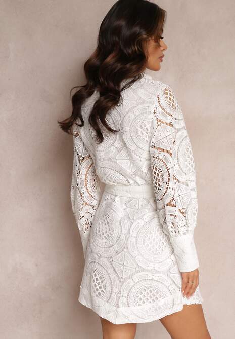 Rochie Albă Cămașă cu Dantelă Lenora 6