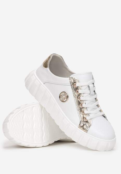 Biało-Złote Sznurowane Sneakersy ze Skóry Breana 4