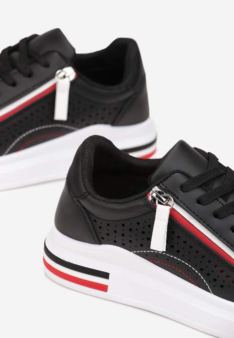 Czarne Sneakersy Zdobione Ażurowymi Wycięciami i Suwakiem Kerstin 5