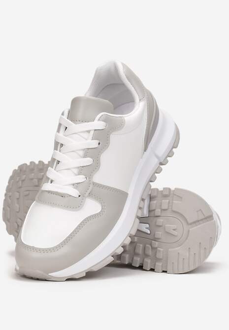 Biało-Szare Sneakersy na Płaskiej Podeszwie z Wycięciami Higis 4