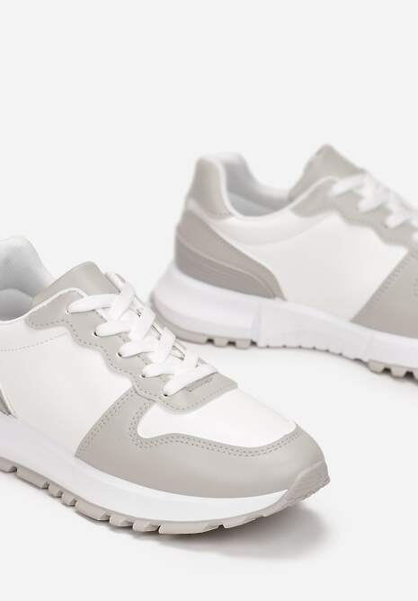 Biało-Szare Sneakersy na Płaskiej Podeszwie z Wycięciami Higis 5