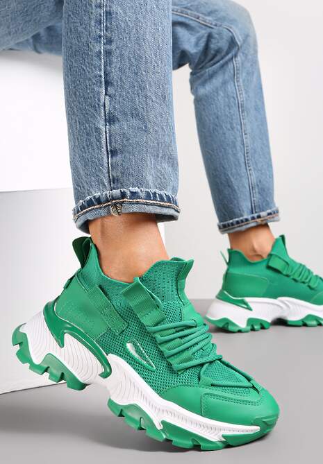 Zielone Sneakersy z Elastyczną Cholewką i Grubą Podeszwą Natalee