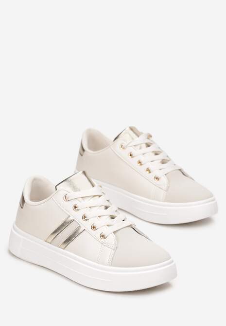 Beżowe Sneakersy Sznurowane na Grubej Podeszwie Livorna 4