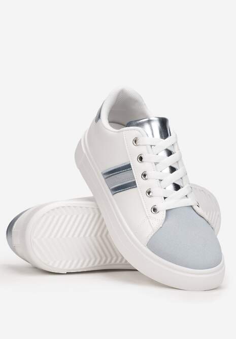 Biało-Niebieskie Sneakersy Sznurowane na Grubej Podeszwie Livorna 4