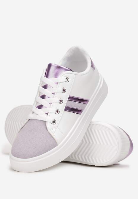 Biało-Fioletowe Sneakersy Sznurowane na Grubej Podeszwie Livorna 4