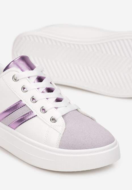 Biało-Fioletowe Sneakersy Sznurowane na Grubej Podeszwie Livorna 5