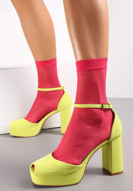 Beżowe Sandały Peep Toe Na Wysokim Słupku i Platformie