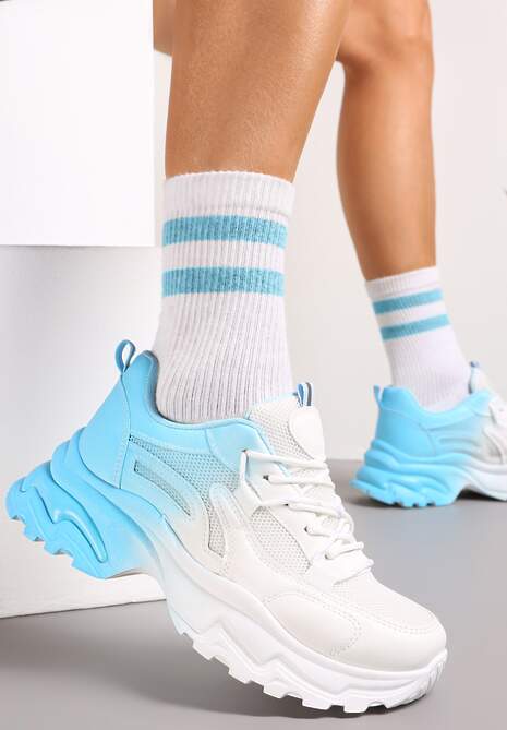 Biało-Niebieskie Sneakersy z Podwójnymi Sznurówkami Ombre Tecolo