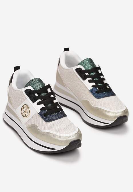 Złote Sneakersy na Niskiej Platformie Zdobione Brokatem Efinas 4