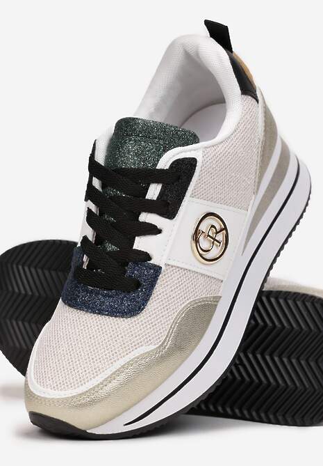 Złote Sneakersy na Niskiej Platformie Zdobione Brokatem Efinas 5