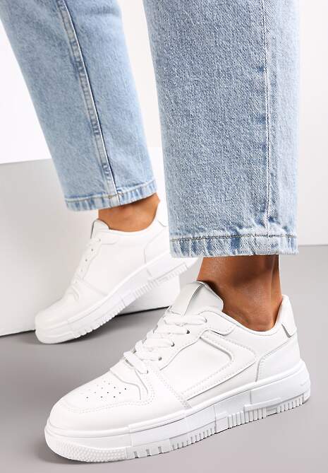 Białe Sznurowane Sneakersy na Grubej Podeszwie Ketty