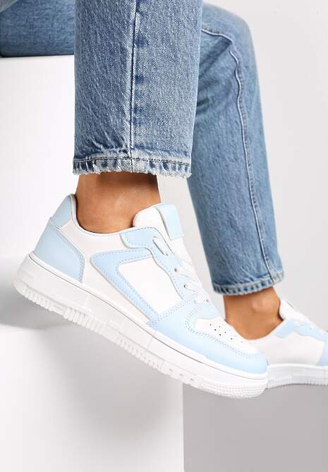 Biało-Niebieskie Sznurowane Sneakersy na Grubej Podeszwie Ketty