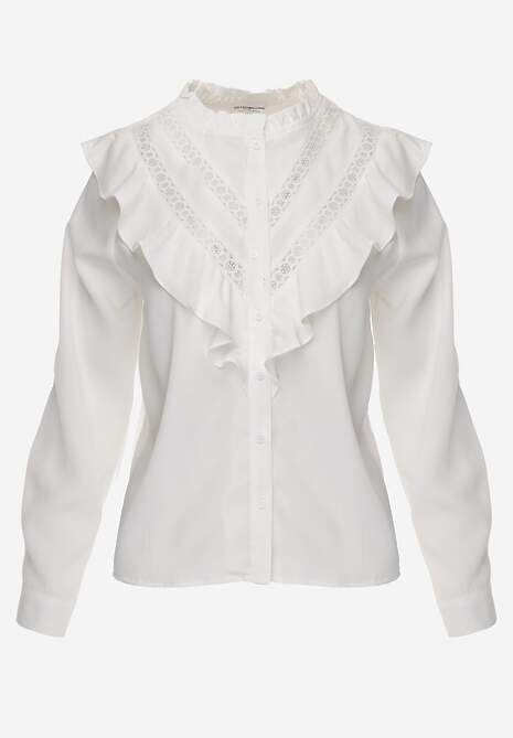 Biała Koszula z Falbanami i Koronkowymi Wstawkami Eletoma 6