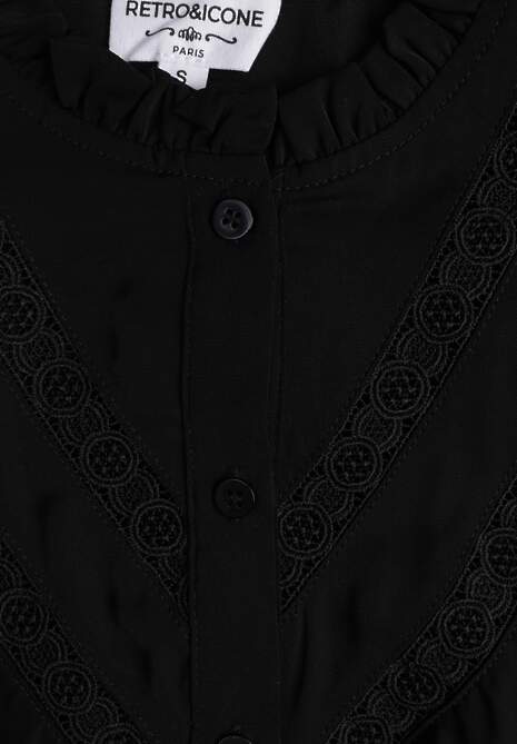 Bluză Neagră cu Volane și Inserții de Dantelă Eletoma 6