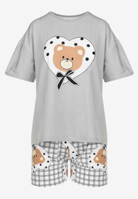 Szary 3-częściowy Komplet Piżamowy: T-shirt Szorty i Spodnie Nireshe