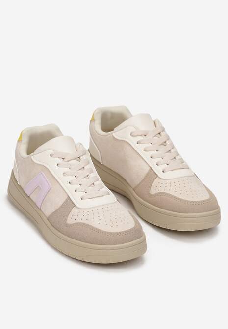 Beżowe Sznurowane Sneakersy z Perforacją i Przeszyciami Eitri 4