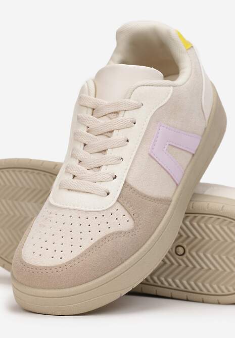 Beżowe Sznurowane Sneakersy z Perforacją i Przeszyciami Eitri 5