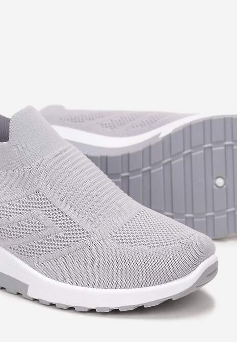 Szare Wsuwane Sneakersy na Koturnie z Metaliczną Wstawką Krisette 5
