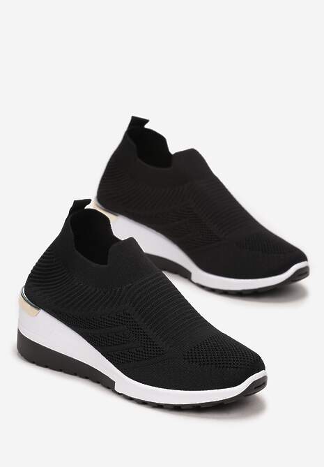 Czarne Wsuwane Sneakersy na Koturnie z Metaliczną Wstawką Krisette 4
