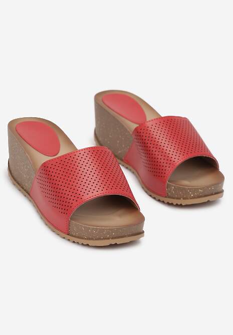 Czerwone Klapki na Koturnie z Szerokim Paskiem i Okrągłym Noskiem Rynn 4