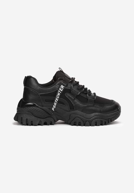 Czarne Sneakersy na Grubej Podeszwie z Dekoracyjną Taśmą Ilkins 4