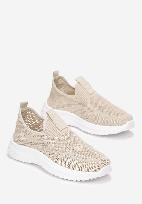 Beżowe Buty Sportowe z Wsuwaną Elastyczną Cholewką z Siateczki Melreyas 4