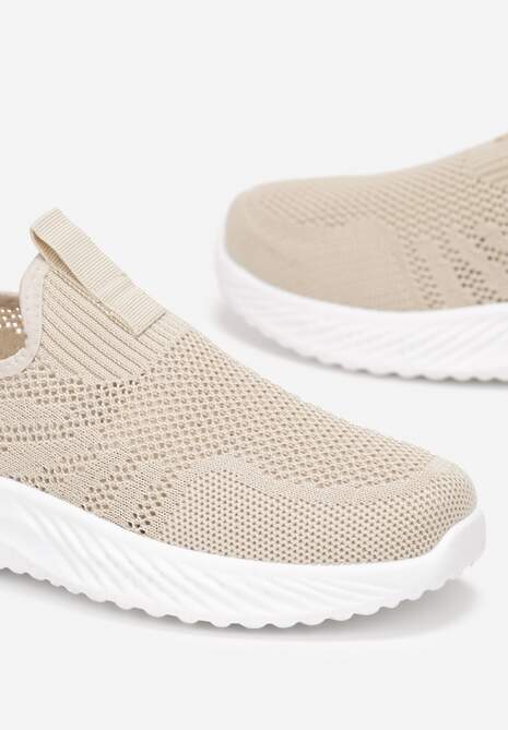 Beżowe Buty Sportowe z Wsuwaną Elastyczną Cholewką z Siateczki Melreyas 5