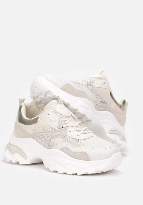 Beżowe Sneakersy na Grubej Podeszwie z Cyrkoniami Jholie 4