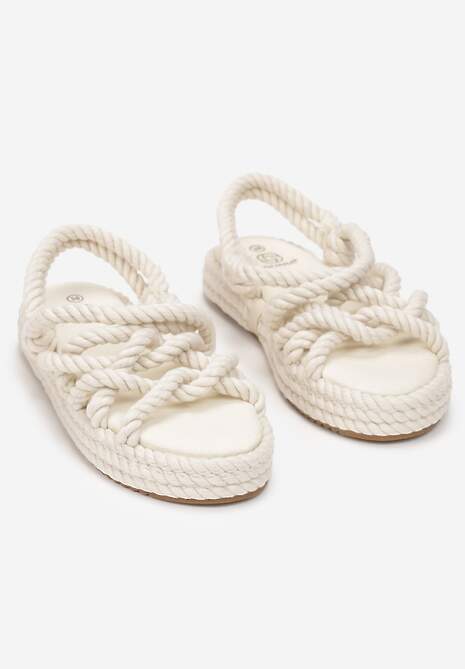 Beżowe Plecione Sandały ze Sznurkami i Okrągłym Noskiem Tesa 4