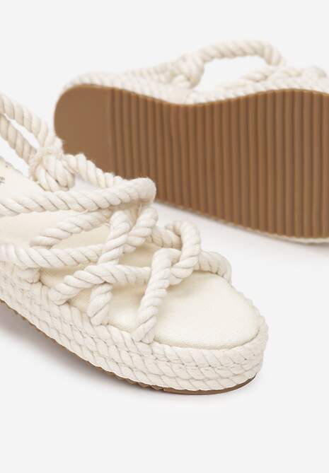 Beżowe Plecione Sandały ze Sznurkami i Okrągłym Noskiem Tesa 5