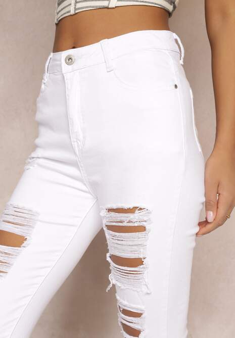 Białe Jeansy Skinny z Przetarciami na Nogawkach Aliyana 5