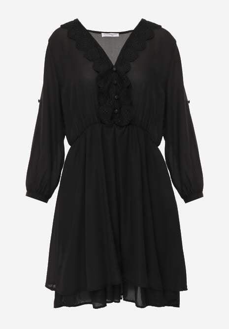 Rochie Neagră Mini cu Elastic în Talie și Inserții din Dantelă Kelia 6