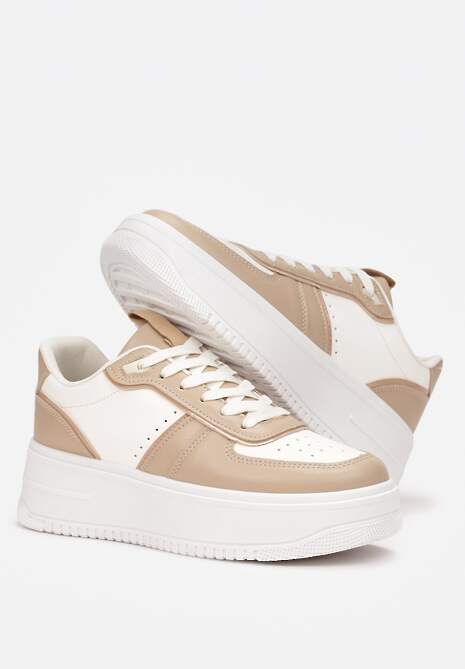 Ciemnobeżowe Sznurowane Sneakersy na Grubej Podeszwie Salsabil 4