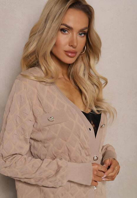 Cardigan Bej cu Nasturi Decorativi și Mâneci Elastice Zymira 5