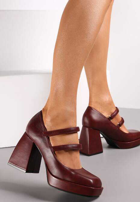 Botine bordo cu toc înalt și două barete subțiri cu velcro Ennok