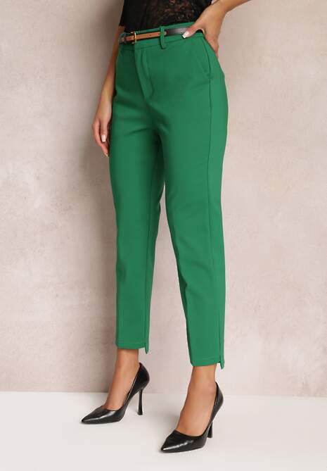 Zielone Garniturowe Spodnie z Dodatkowym Paskiem i Wsuwanymi Kieszeniami Cassanthea 4