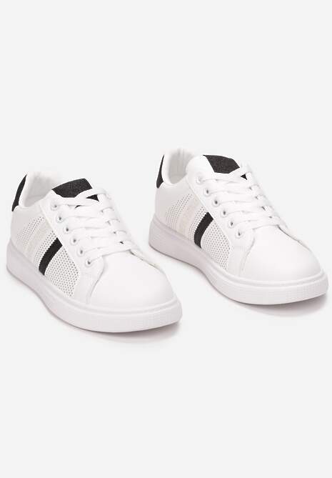 Biało-Czarne Sneakersy Sznurowane z Brokatem Celiyah 4