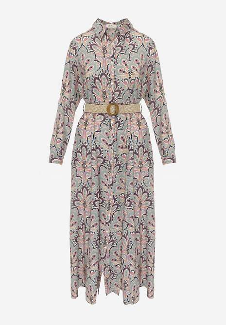 Miętowo-Różowa Koszulowa Sukienka z Dodatkowym Paskiem i Podpinanymi Rękawami Alonie 6