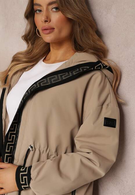 Jachetă parka bej închis cu model geometric pe glugă și mâneci Lidya 5